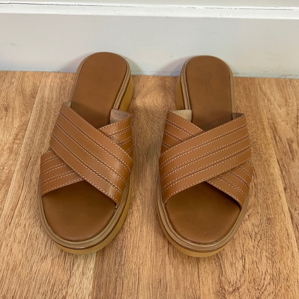 Madewell Women’s Alina Platform Crisscross Desert Camel Slip On Sandal Shoes